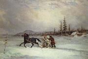 Cornelius Krieghoff habitants sleighing oil painting artist